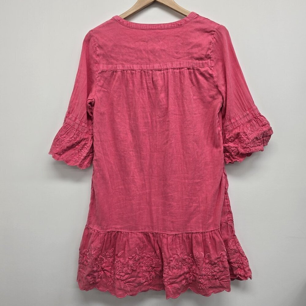 Vineyard Vines Dyed Pink Embroidered Flutter Sleeve Linen Blend Lined Dress Sz 8 - Picture 2 of 7